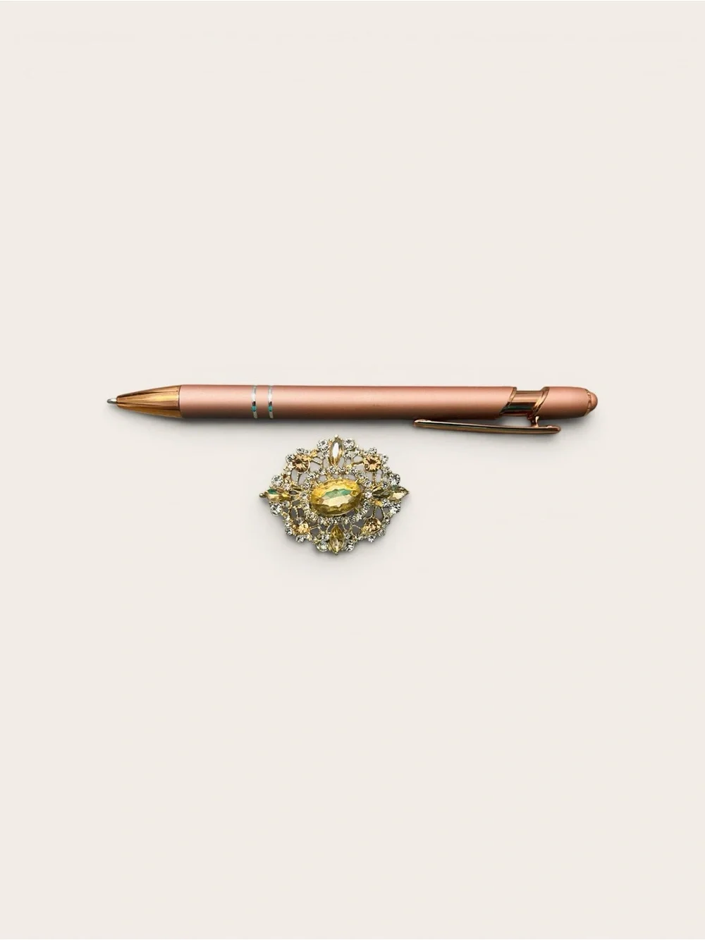 Champagne Rhinestone Gold Tone brooch